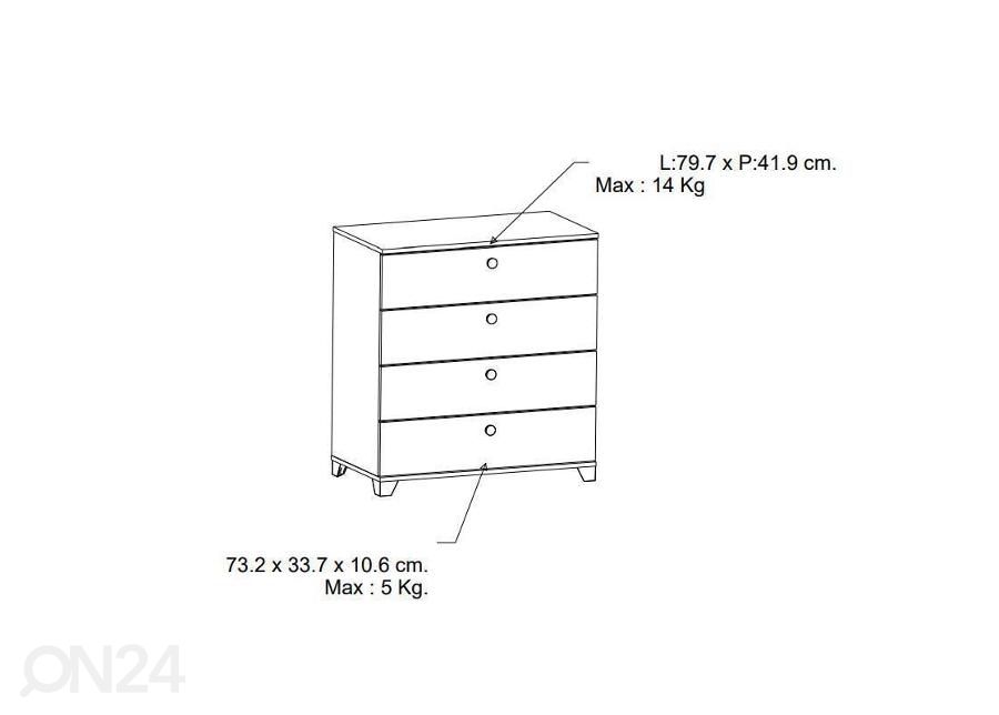 Kummut Izzy 80 cm suurendatud