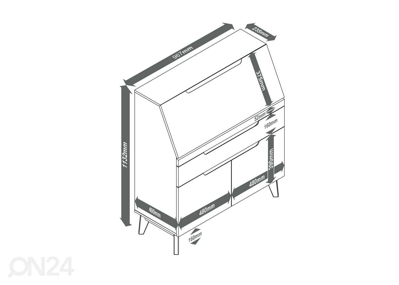 Kummut-sekretär kapp Cervo 97cm suurendatud