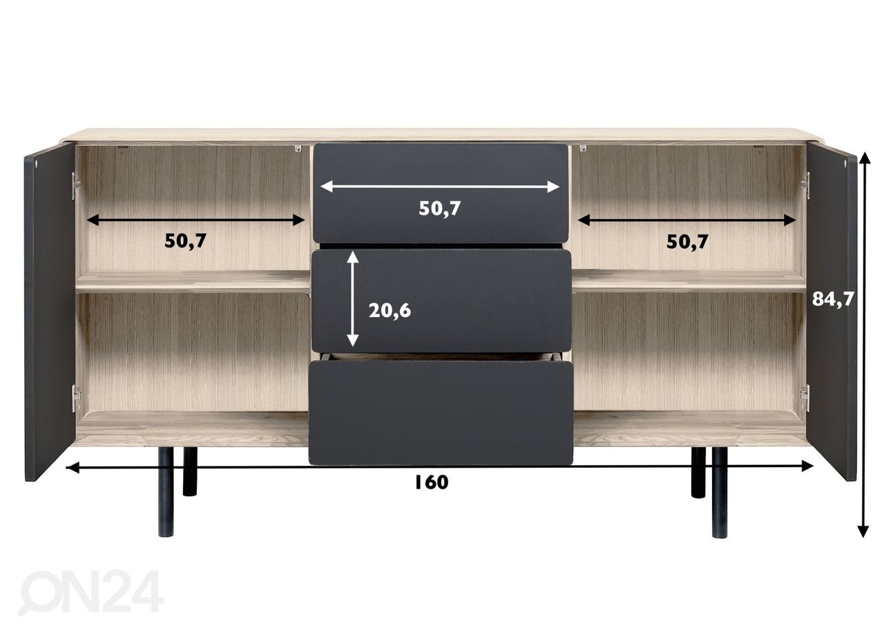 Kummut Tokyo 160 cm, valge õli suurendatud