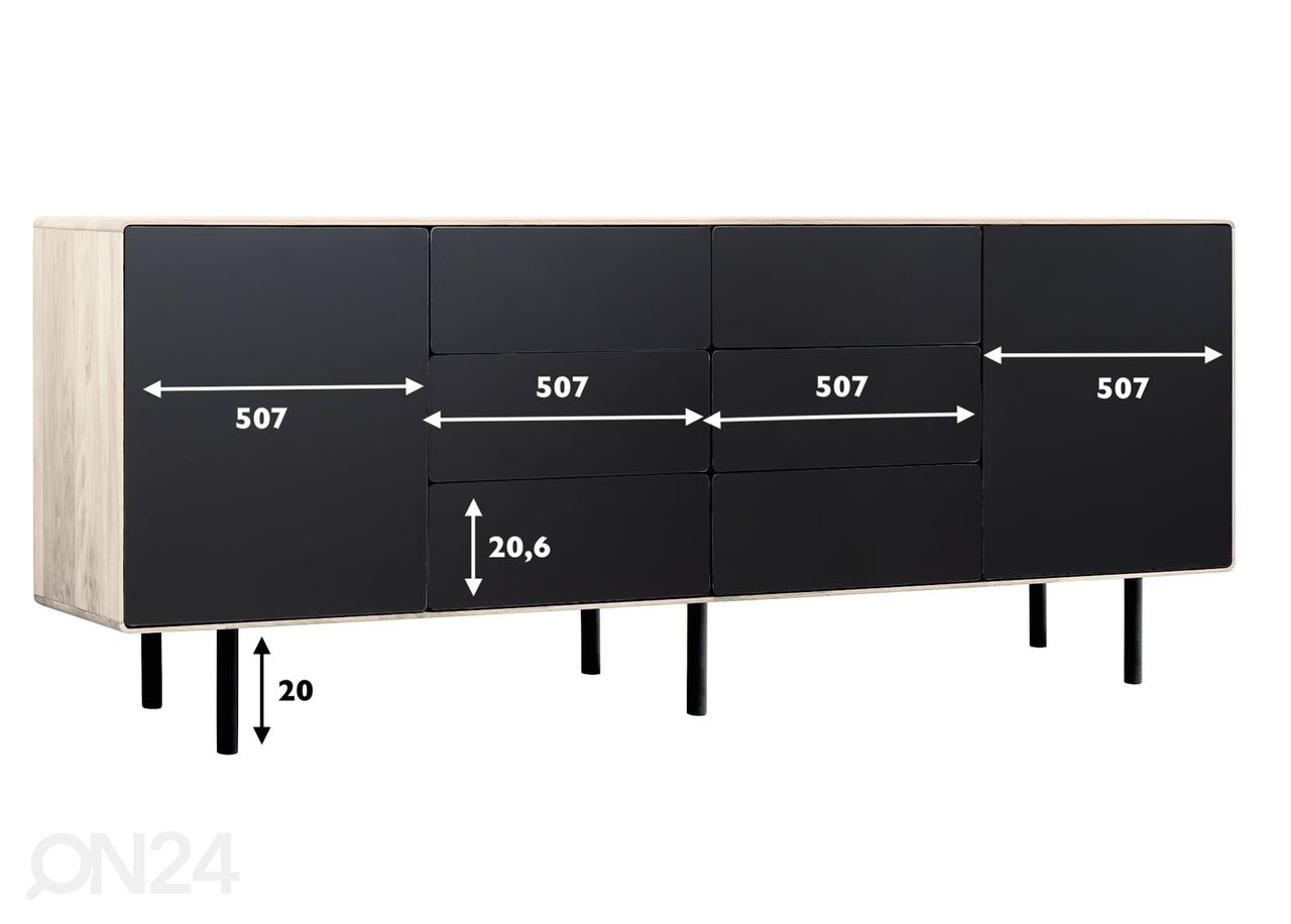 Kummut Tokyo 213 cm, valge õli suurendatud