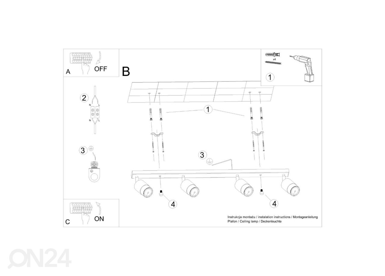 Laelamp Nero 4, must/kroom suurendatud