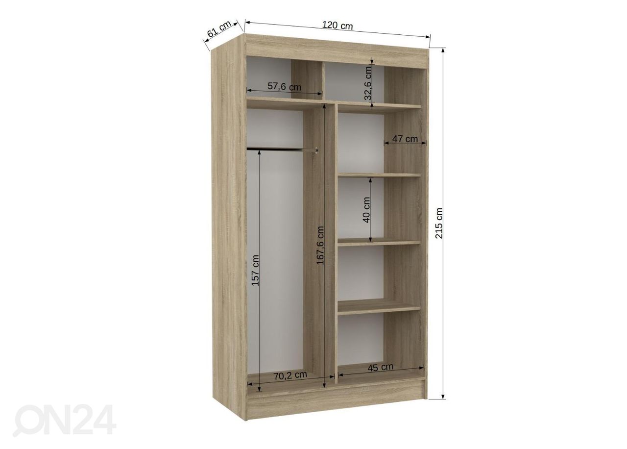 Lükandustega riidekapp 120 cm suurendatud