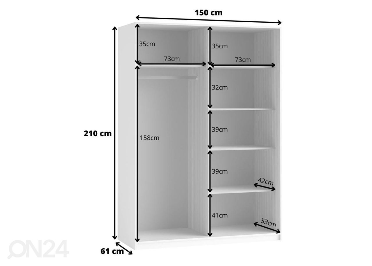 Lükandustega riidekapp 150 cm suurendatud