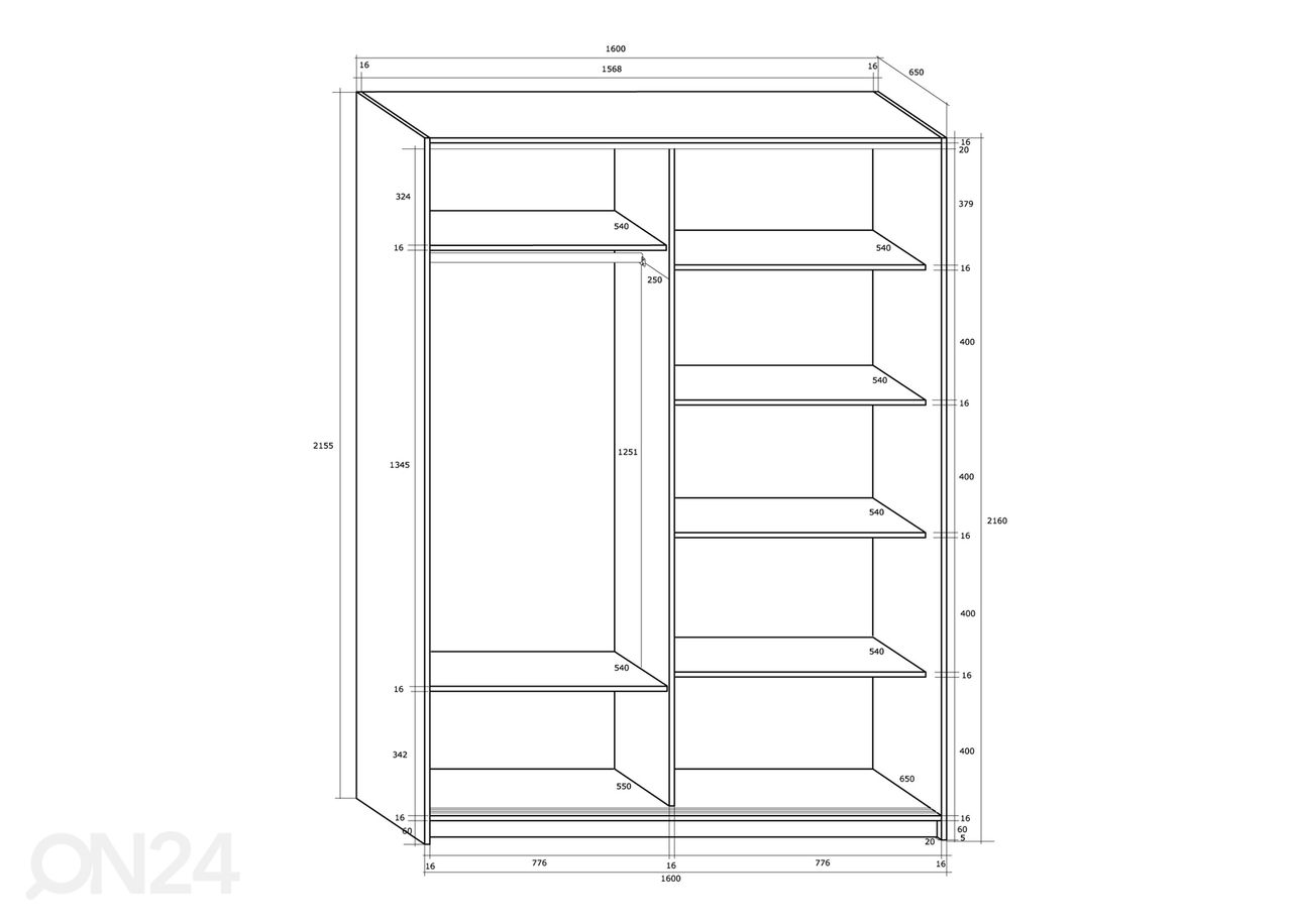 Lükandustega riidekapp Durrus 160 cm suurendatud