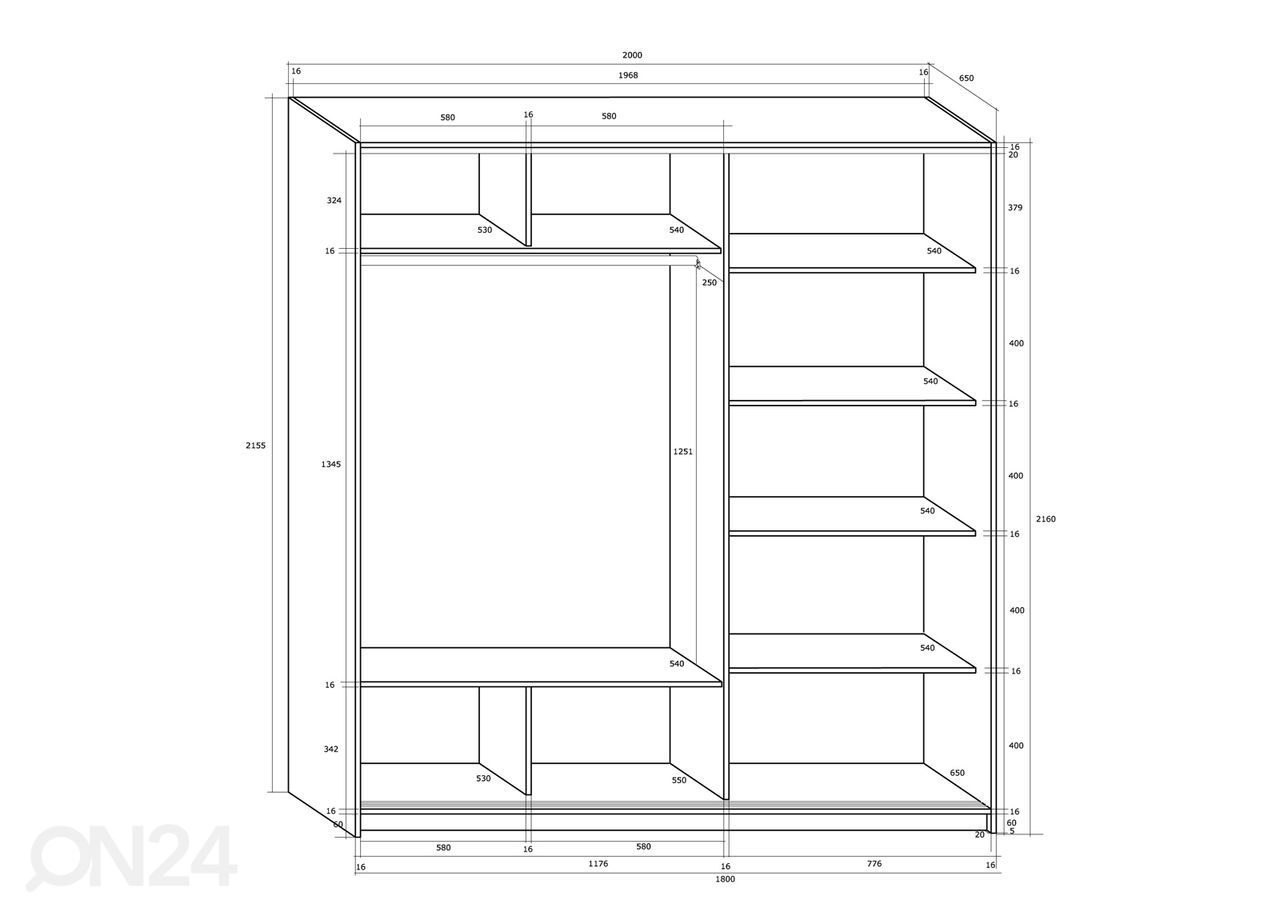 Lükandustega riidekapp Durrus 200 cm suurendatud