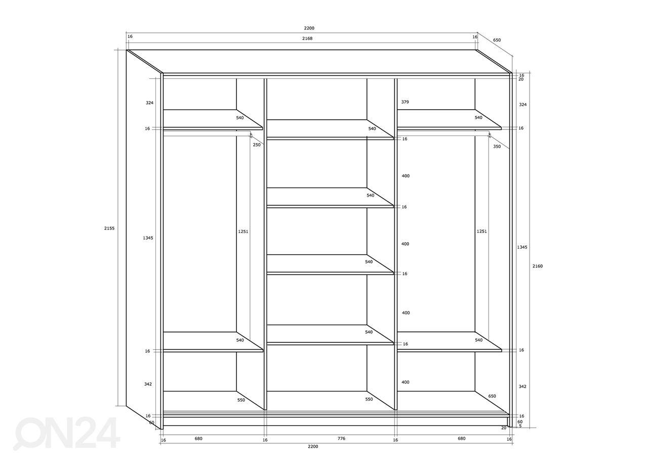 Lükandustega riidekapp Durrus 220 cm suurendatud