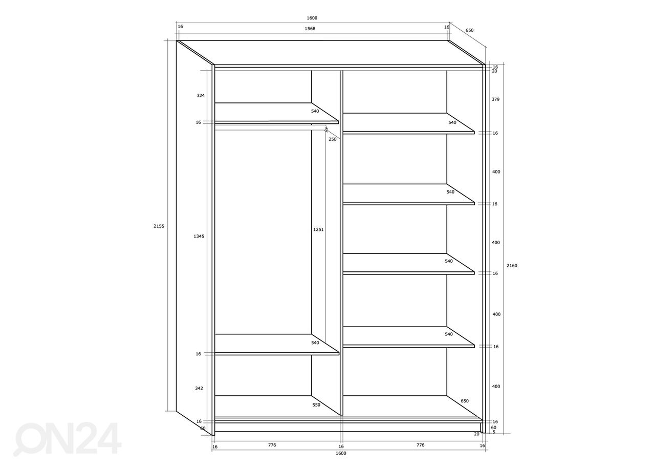 Lükandustega riidekapp Durrus II 160 cm suurendatud