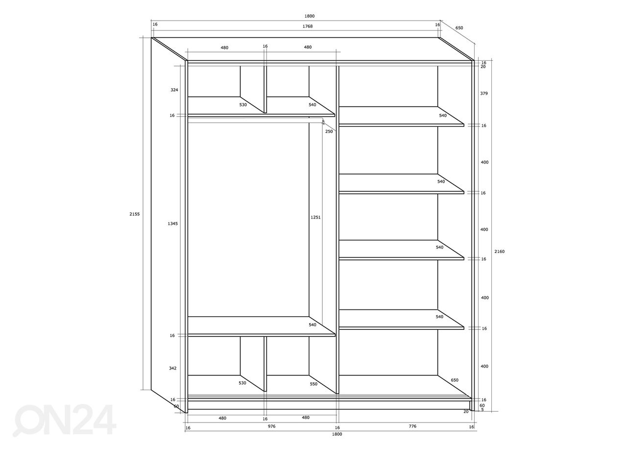 Lükandustega riidekapp Durrus II 180 cm suurendatud