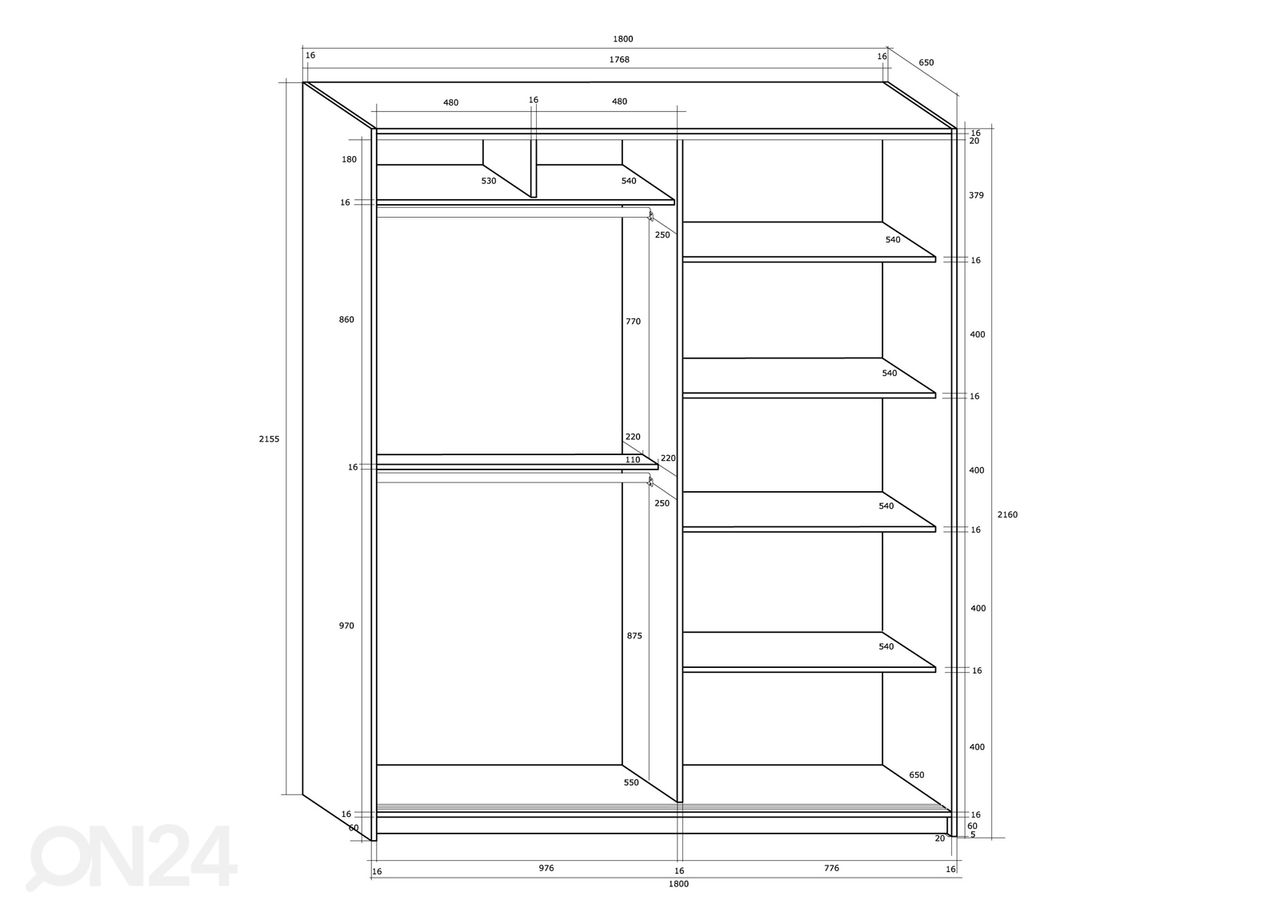 Lükandustega riidekapp Durrus II 180 cm suurendatud