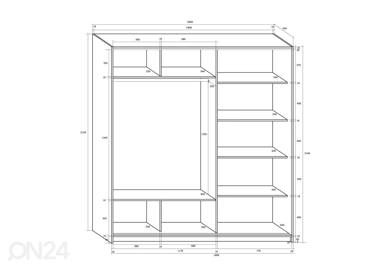 Lükandustega riidekapp Durrus II 200 cm suurendatud