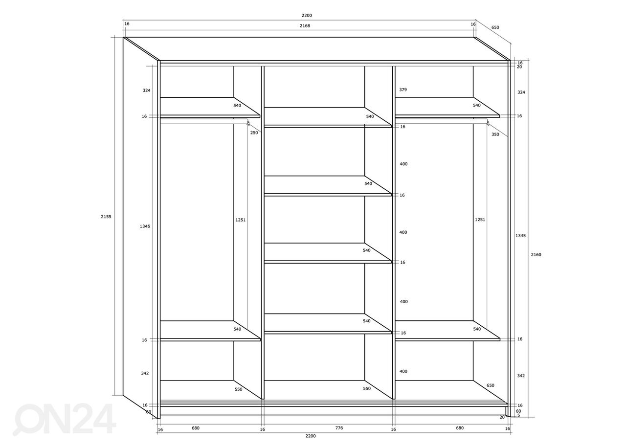 Lükandustega riidekapp Durrus II 220 cm suurendatud