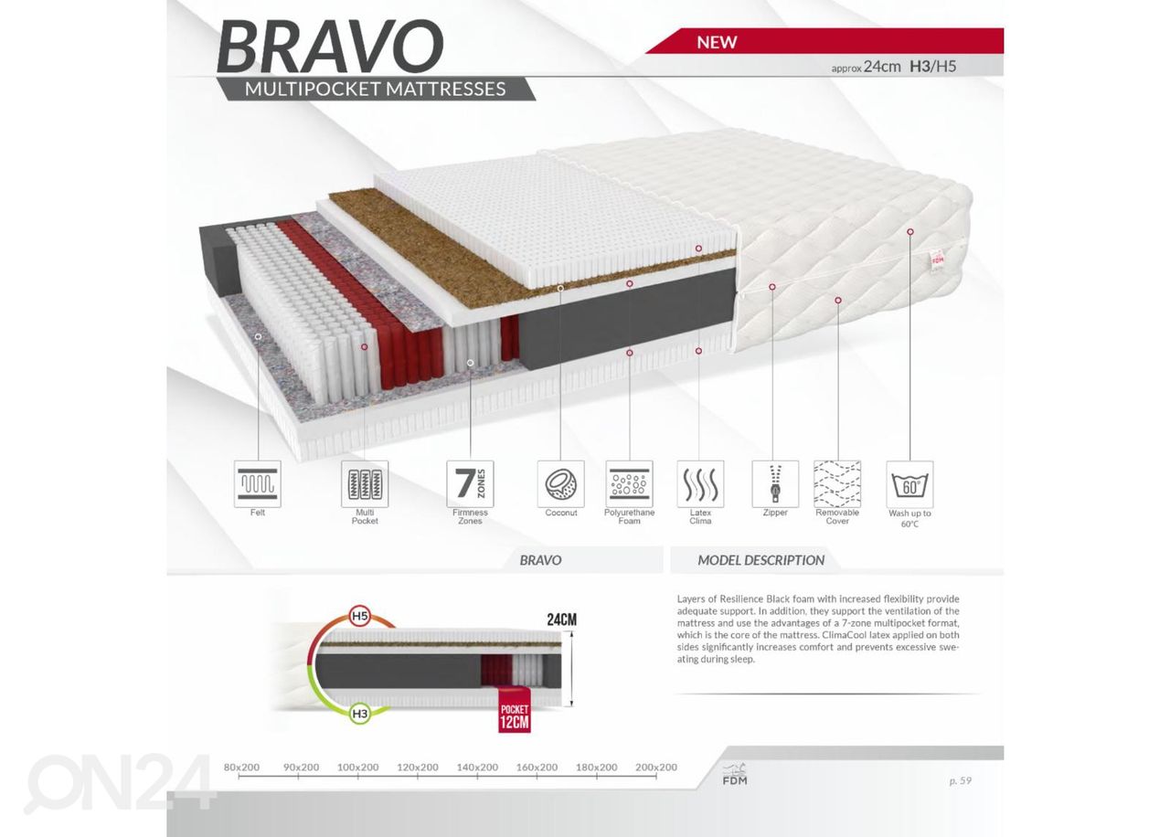 Madrats Bravo 200x200 cm suurendatud