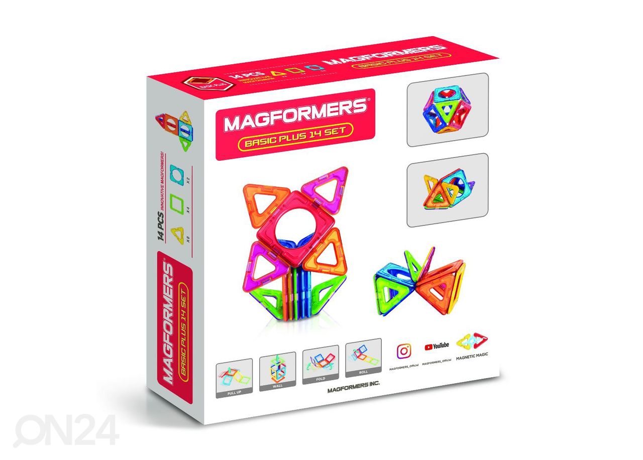 Magformers Magnetkonstruktori komplekt Basic Plus, 14 osa suurendatud