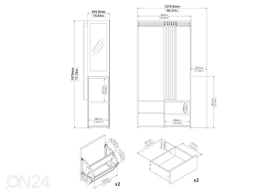 Mobiilne riidekapp Kit 128 cm suurendatud