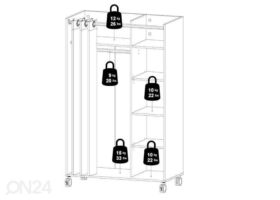 Mobiilne riidekapp Kit 99,7 cm suurendatud