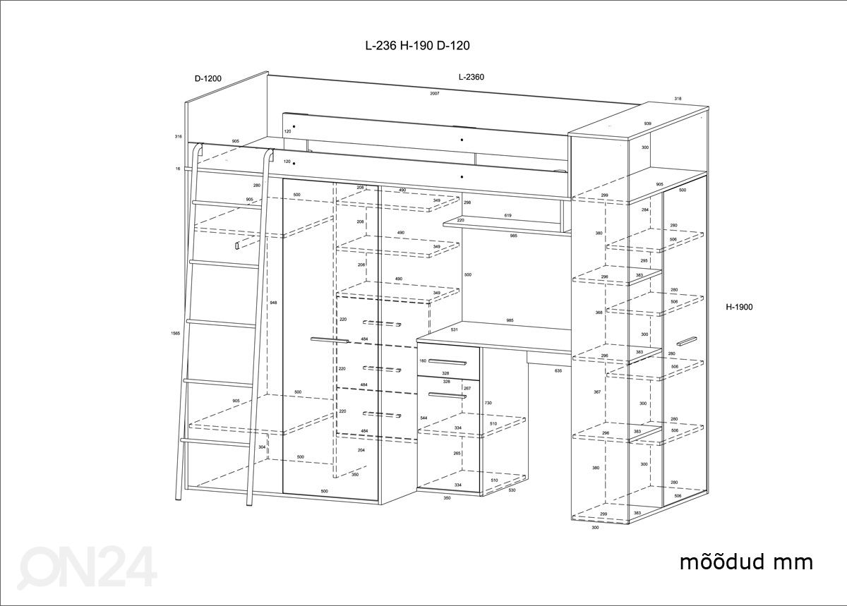 Narivoodi lauaga 90x200 cm suurendatud