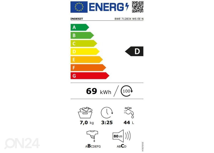 Pesumasin Indesit BWE71283XWSEEN suurendatud