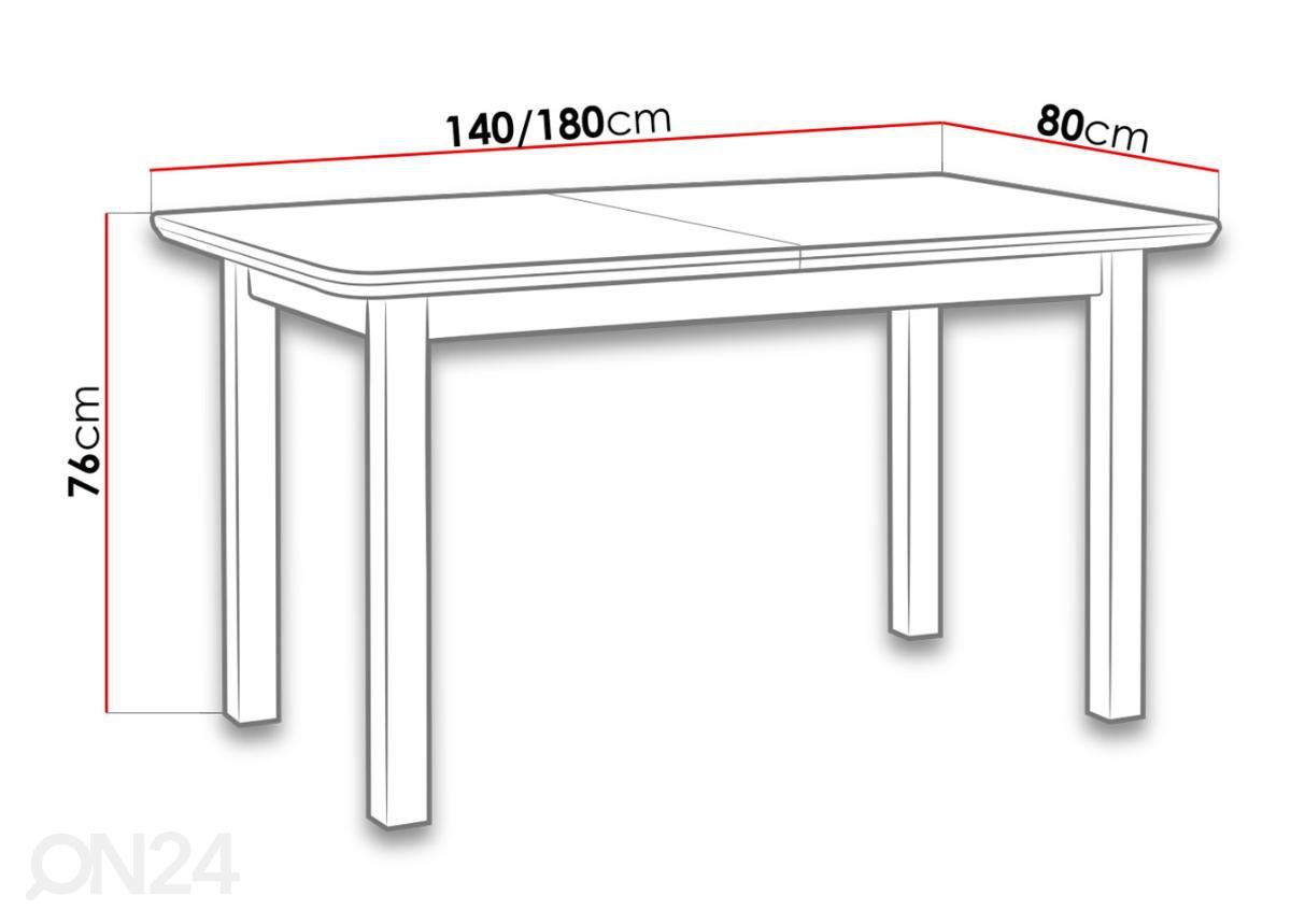 Pikendatav söögilaud 80x140-180 cm + 6 tooli suurendatud