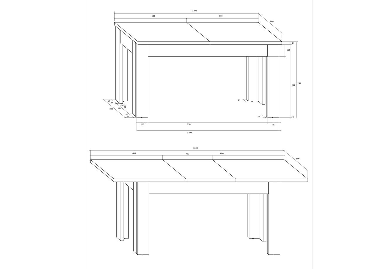 Pikendatav söögilaud Cobhy 120-160x80 cm suurendatud