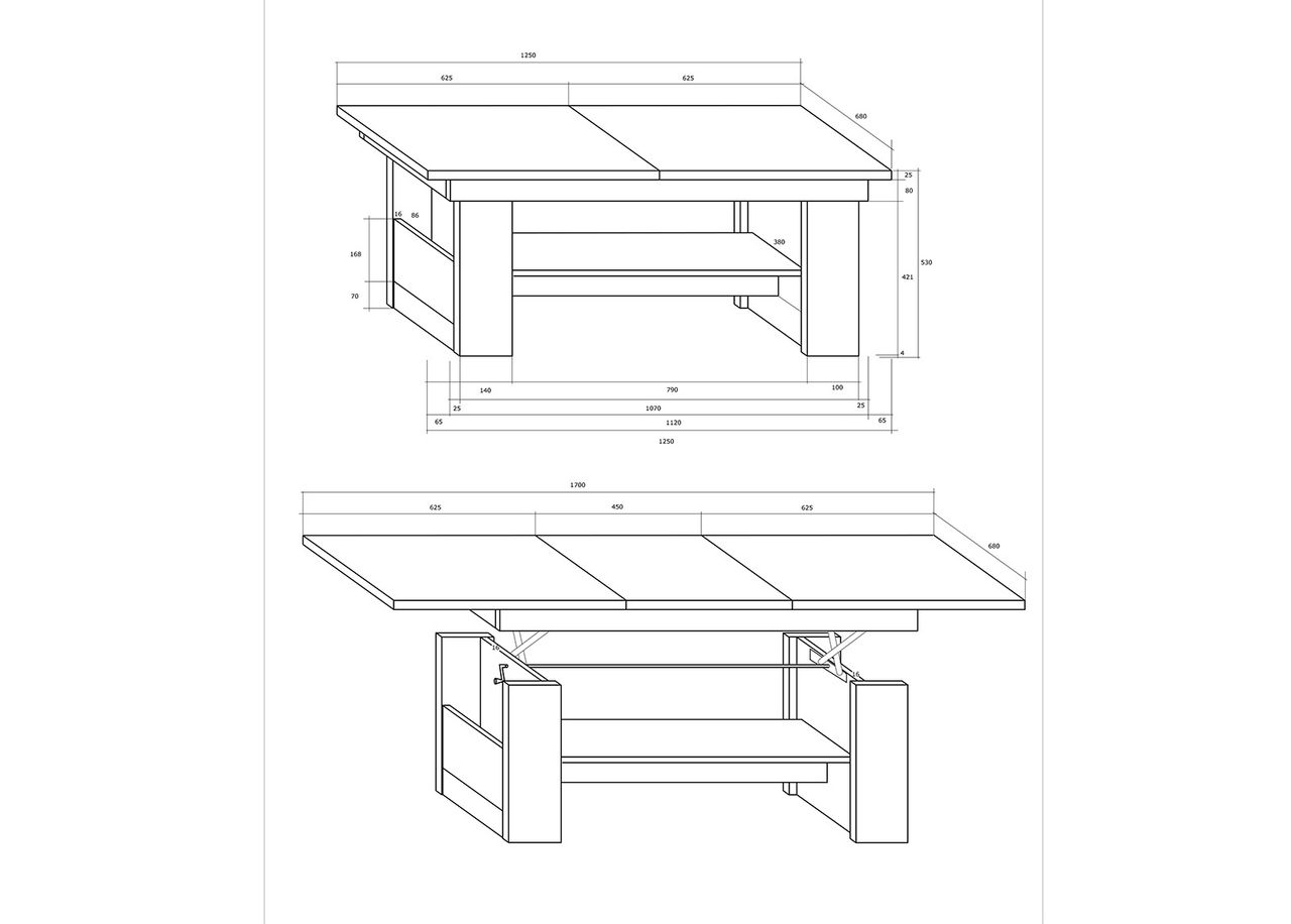 Reguleeritav diivanilaud 125/170x68 cm suurendatud