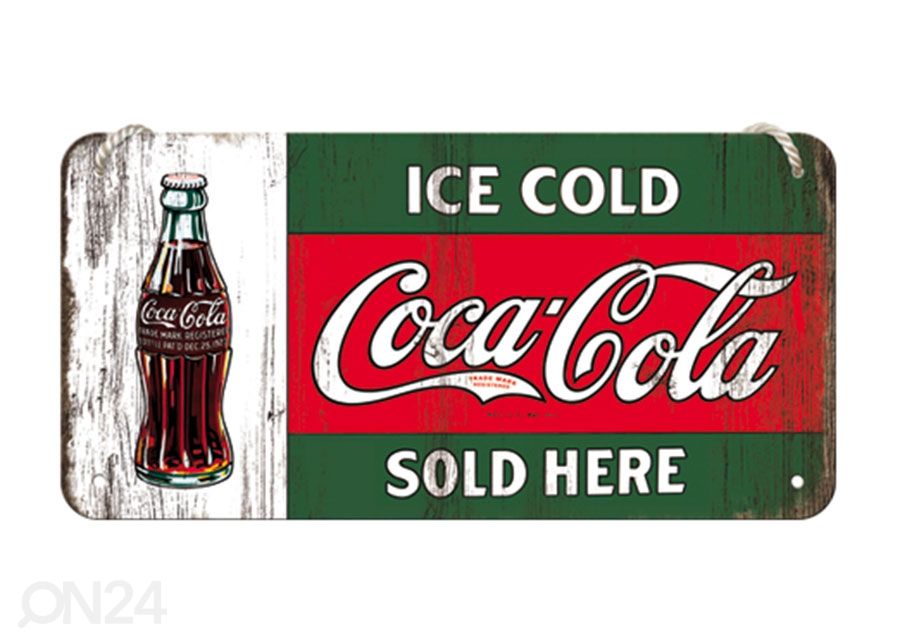 Retro metallposter Coca-Cola Ice Cold Sold Here 10x20 cm suurendatud