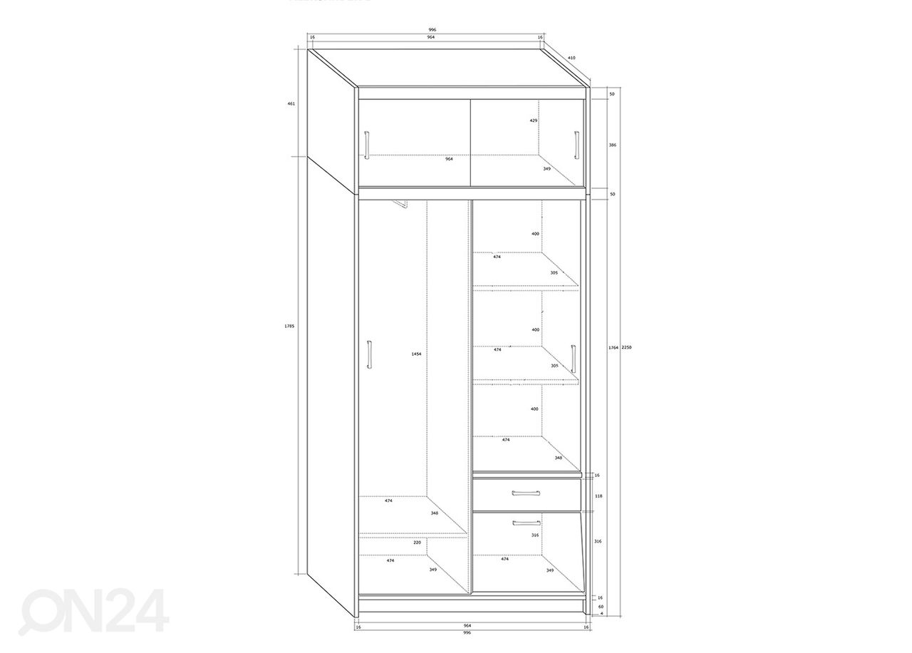 Riidekapp 100 cm suurendatud