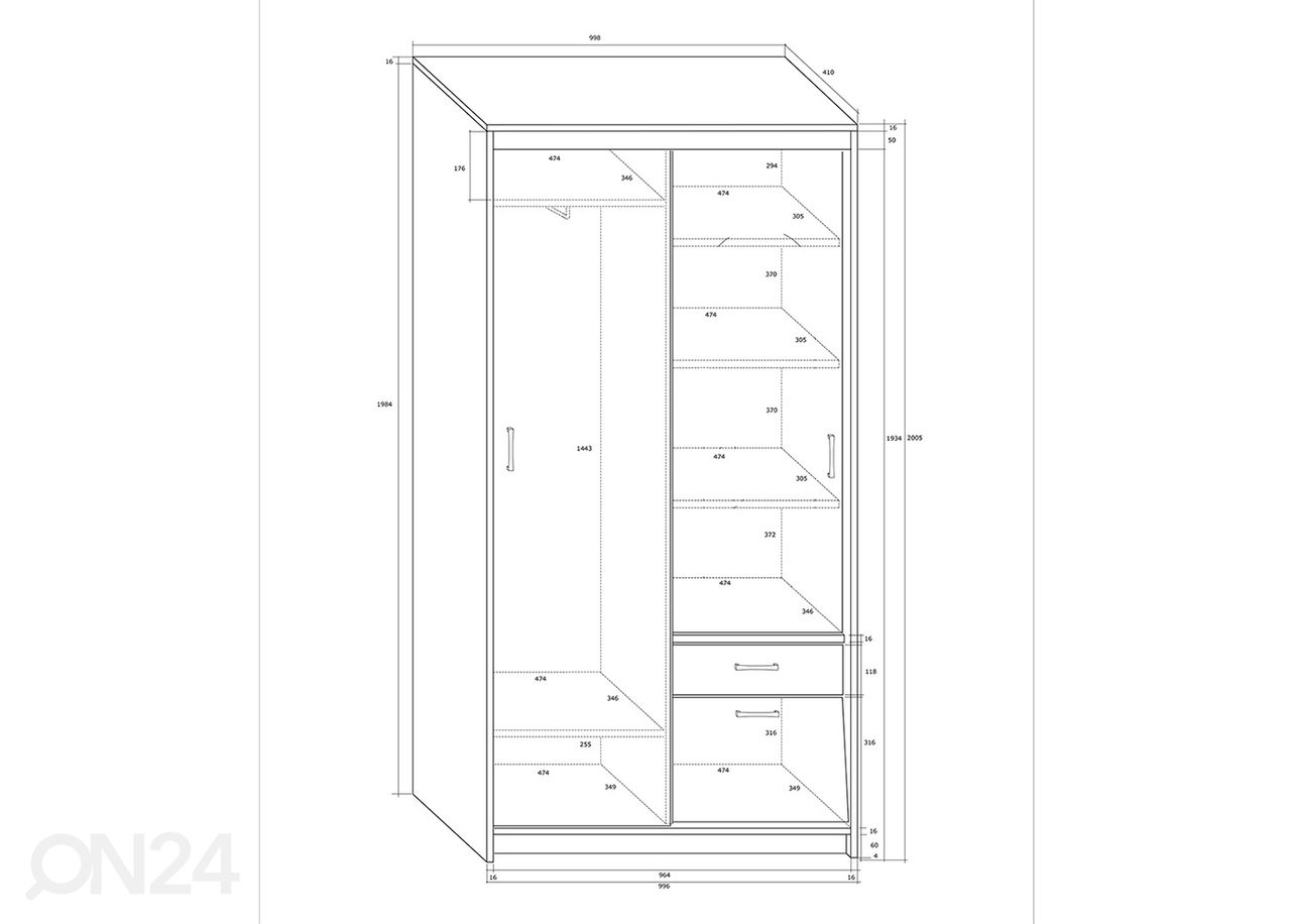 Riidekapp 100 cm suurendatud