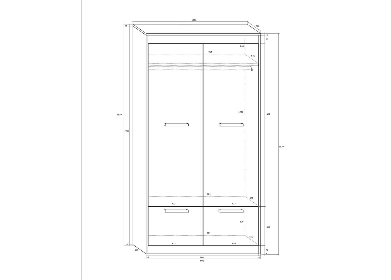 Riidekapp 100 cm suurendatud