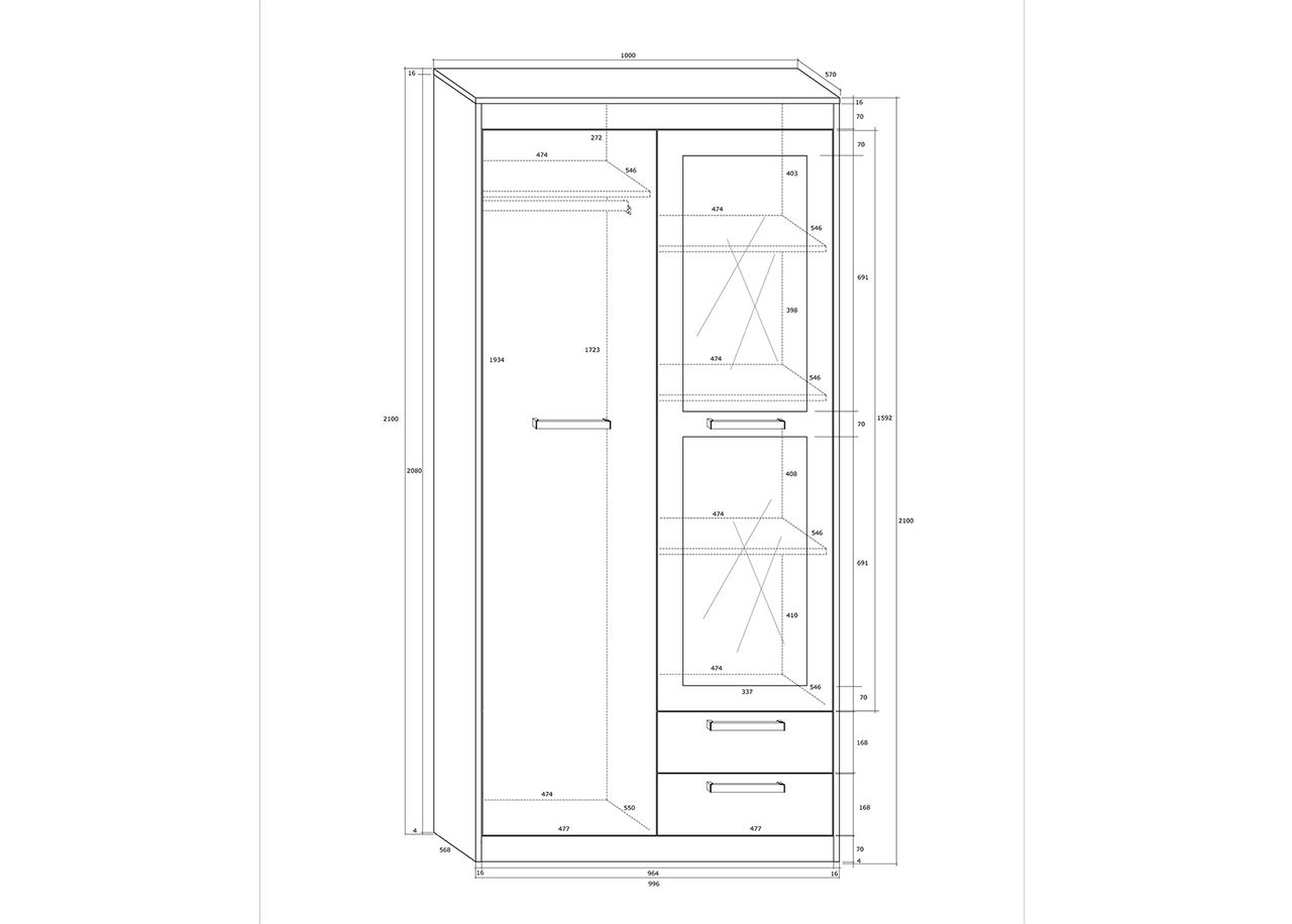 Riidekapp 100 cm suurendatud