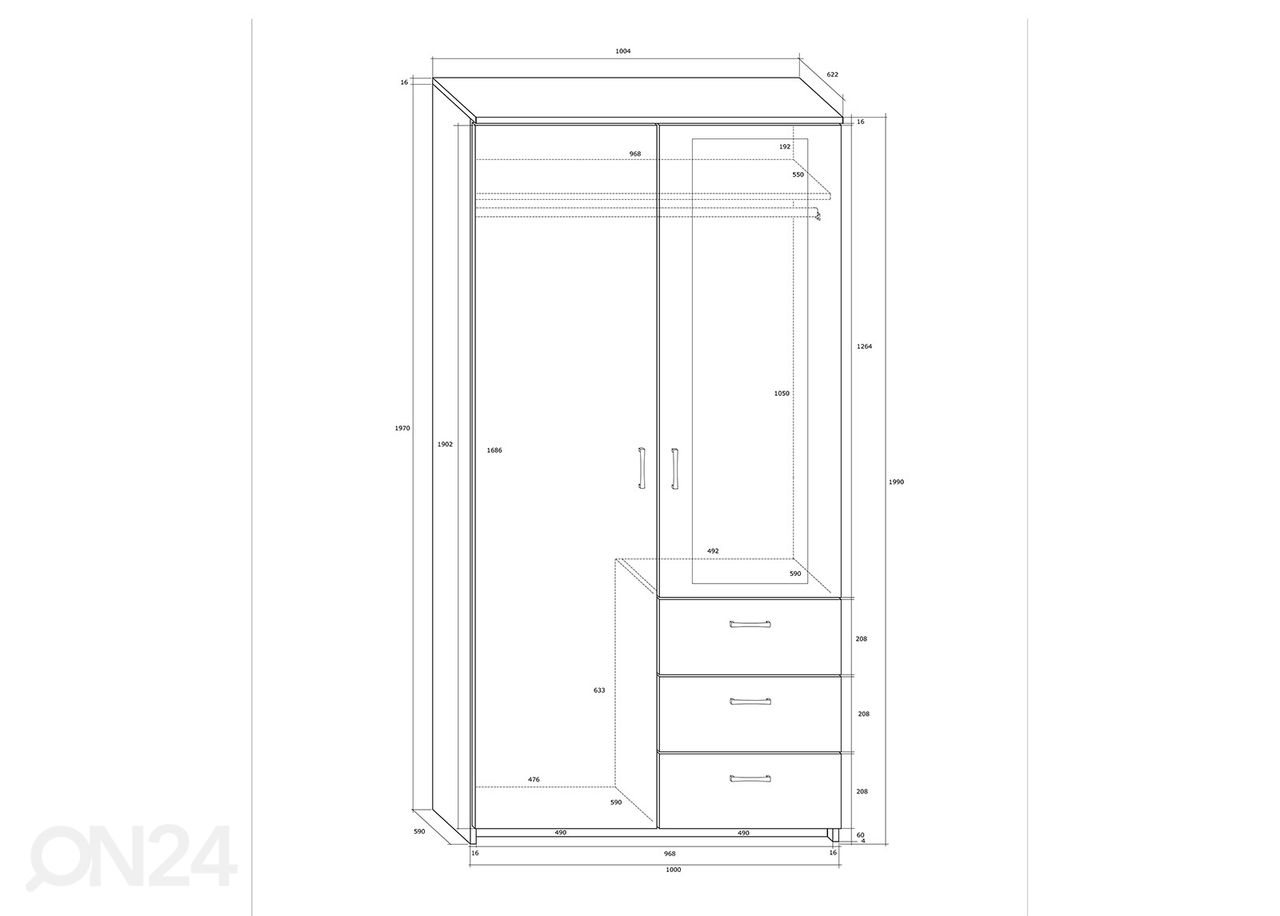 Riidekapp 100x62 cm suurendatud