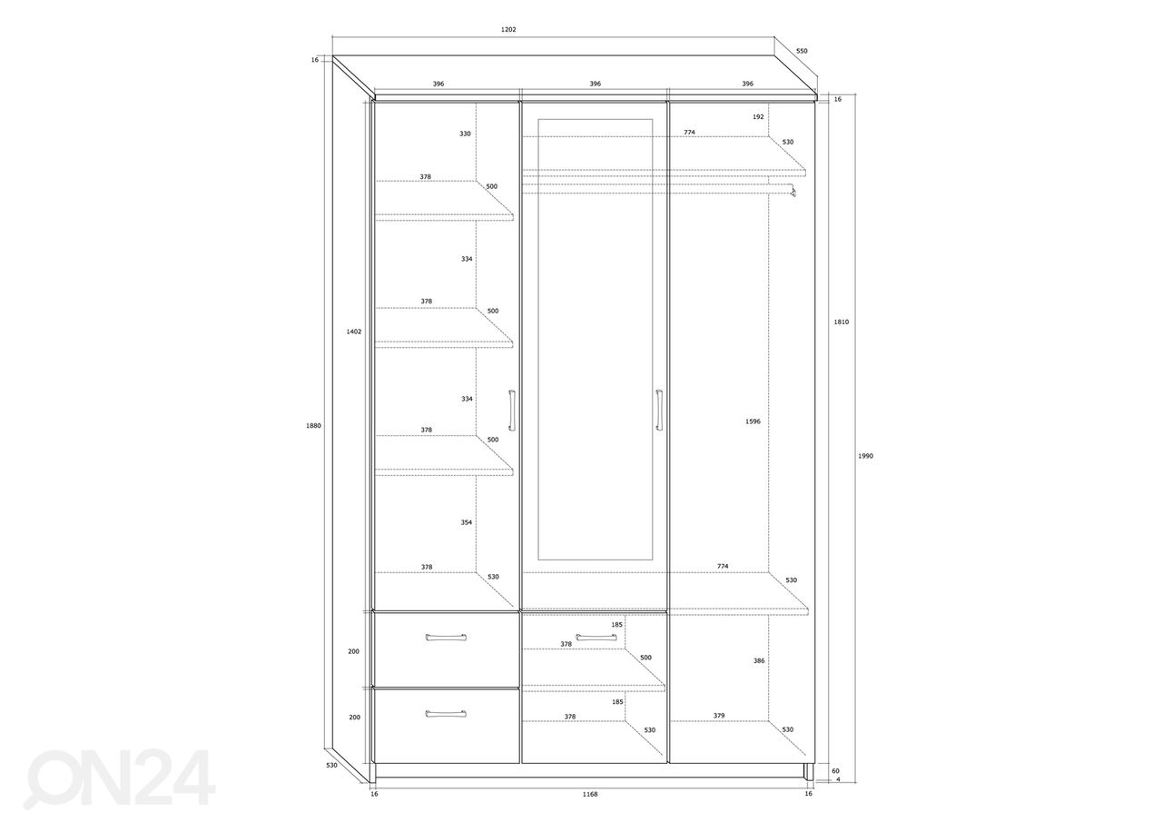 Riidekapp 120 cm suurendatud