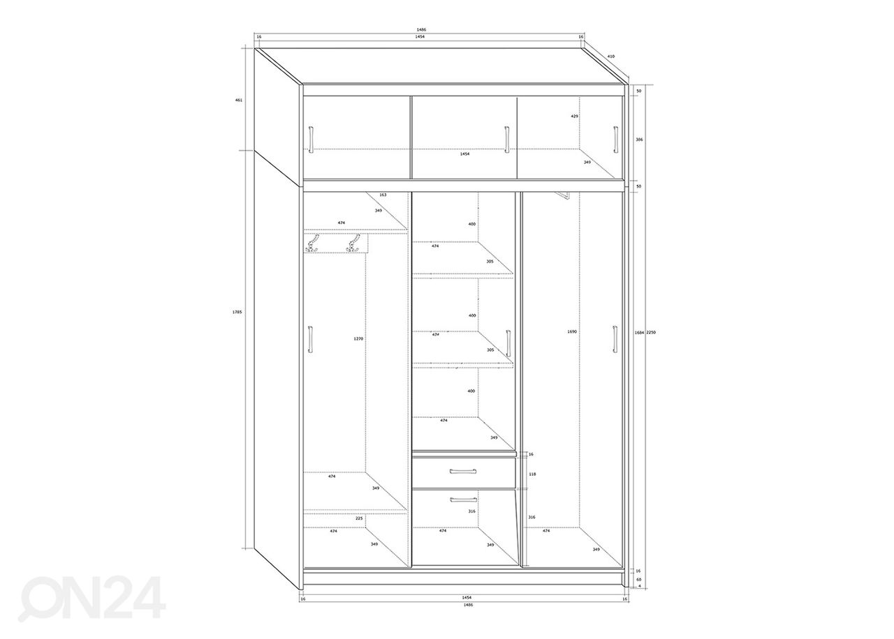 Riidekapp 149 cm suurendatud