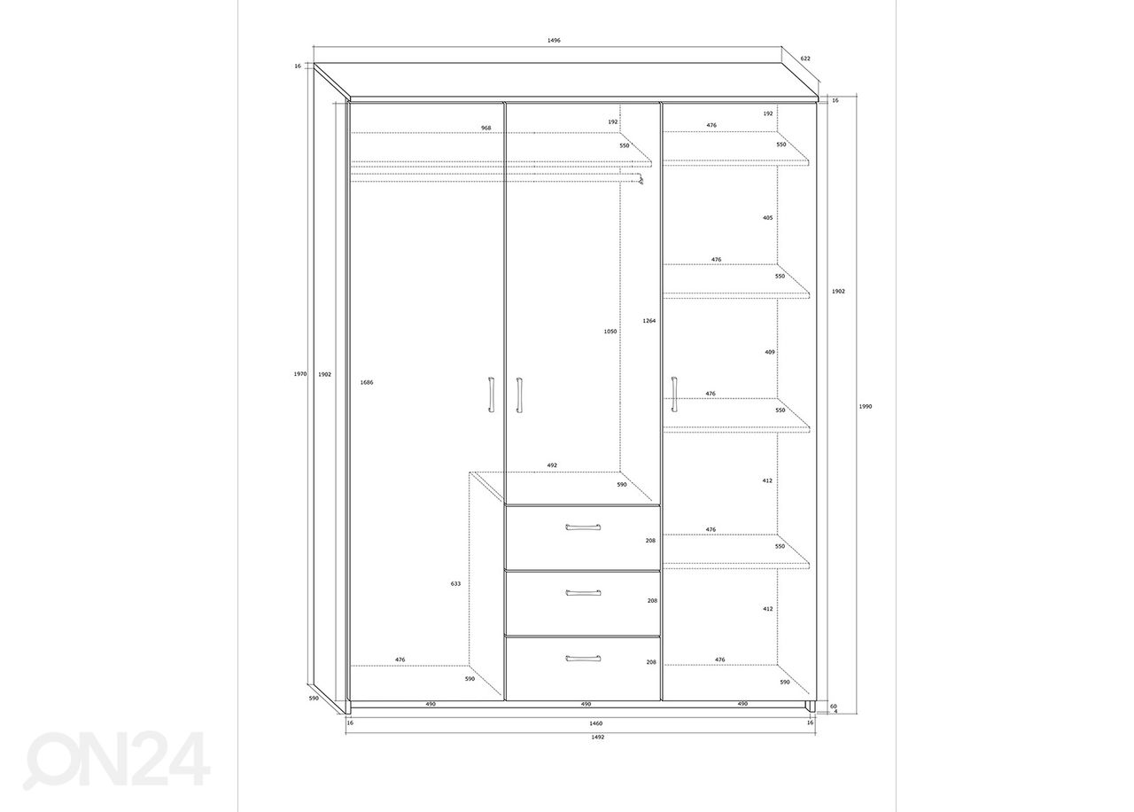 Riidekapp 150x62 cm suurendatud