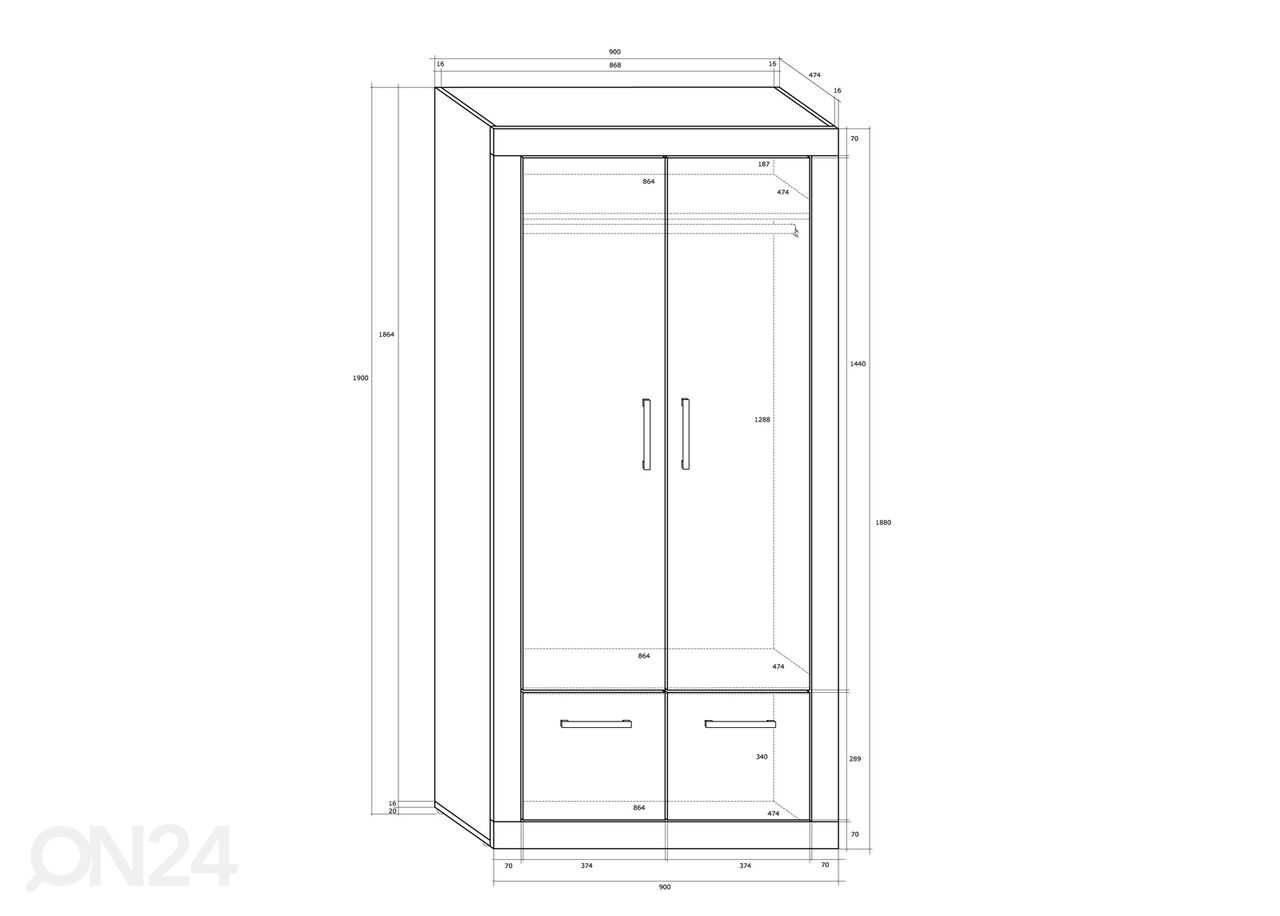 Riidekapp Bally 90 cm suurendatud