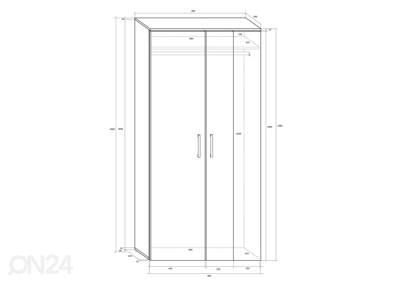 Riidekapp Bantry 90 cm suurendatud