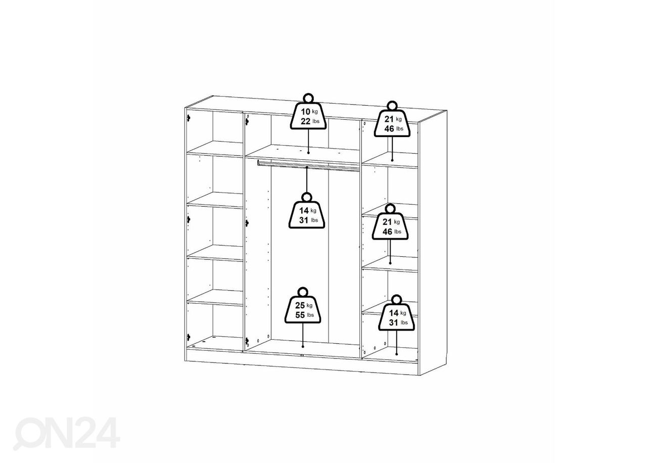 Riidekapp Billund 4, 195 cm jacksoni tamm suurendatud