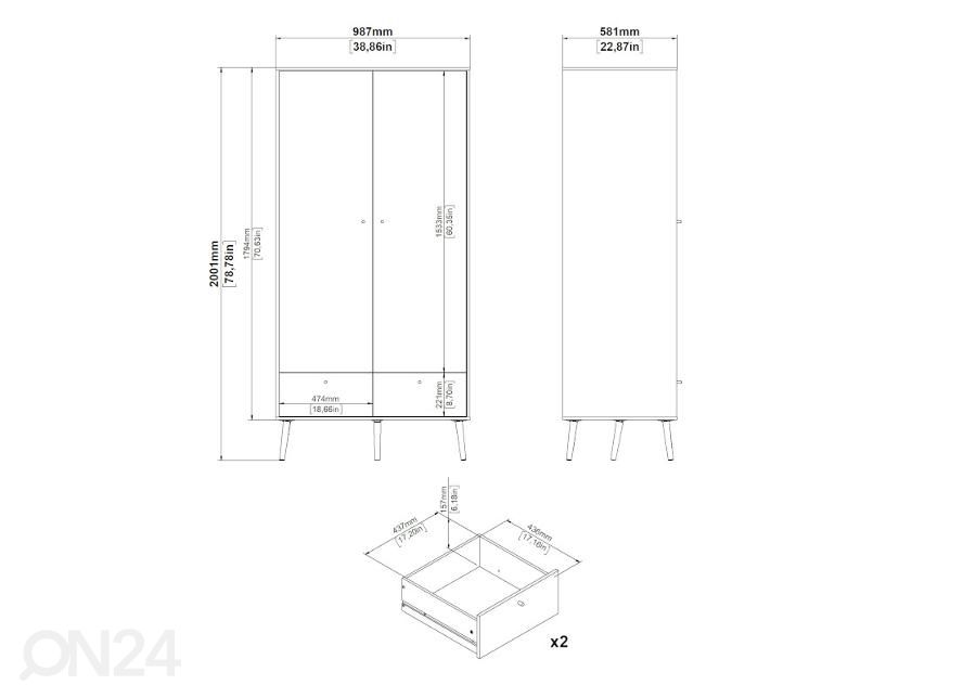 Riidekapp Bodo 99 cm suurendatud