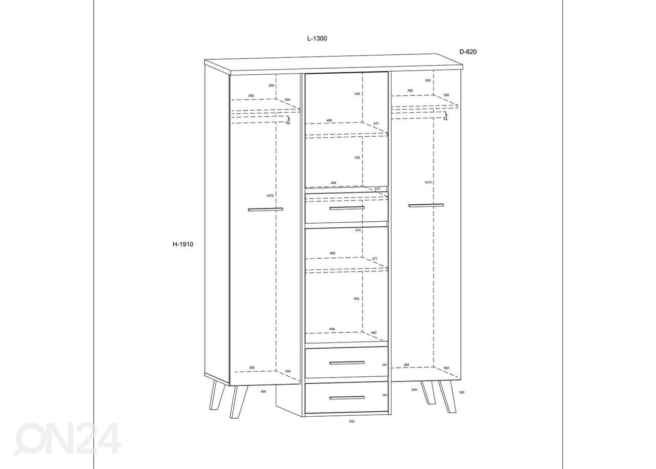 Riidekapp Clon 130 cm suurendatud