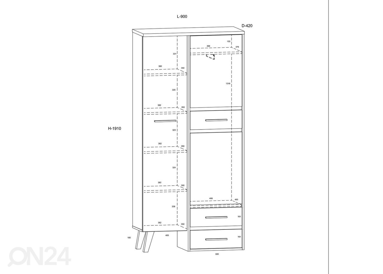 Riidekapp Clon 90 cm suurendatud