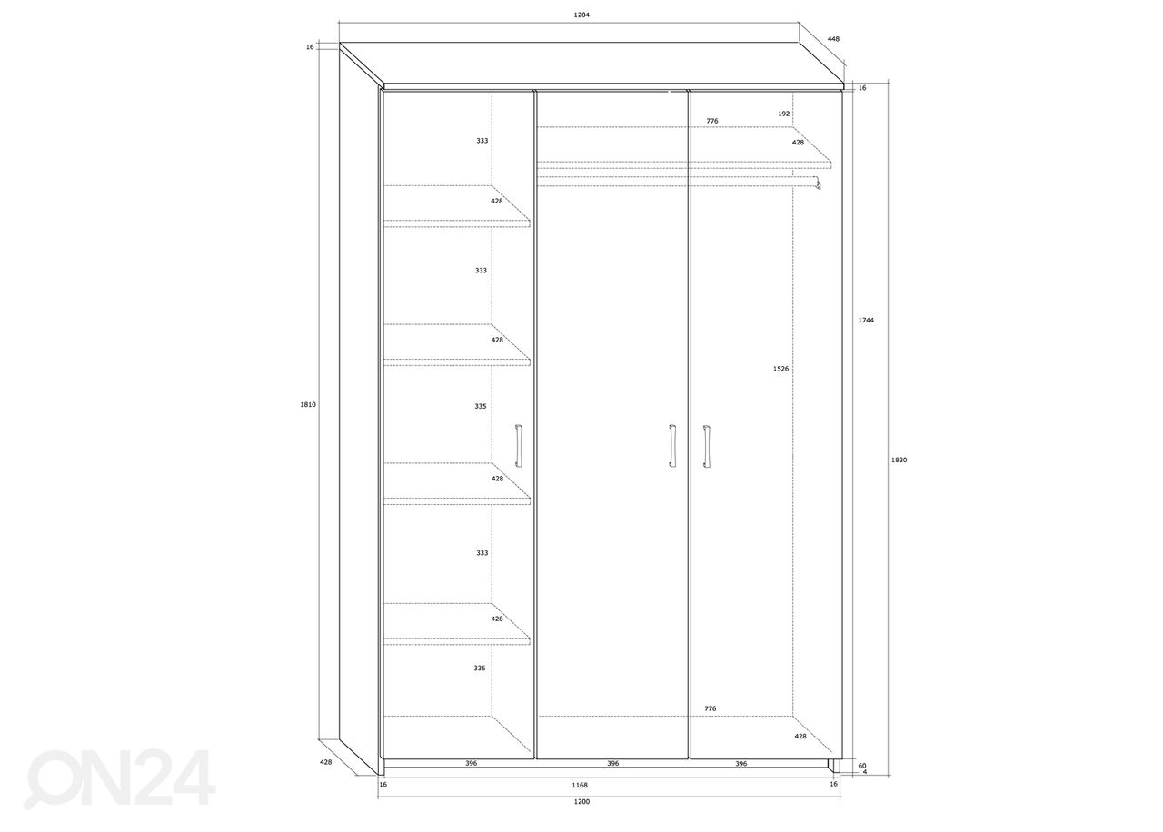 Riidekapp Fanta 120 cm suurendatud