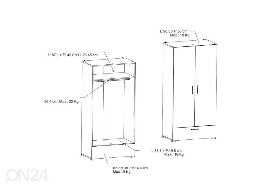 Riidekapp Izzy 90 cm suurendatud