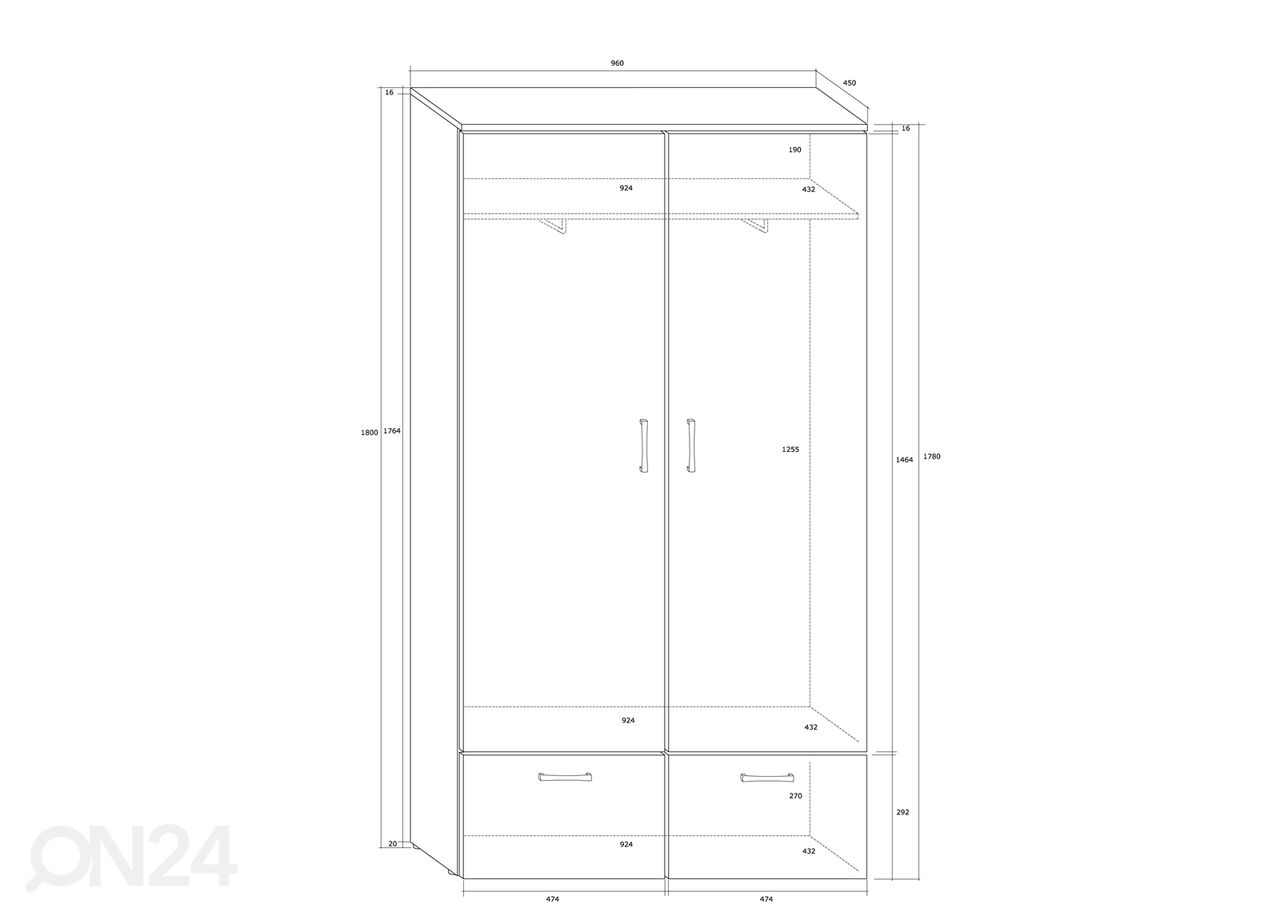 Riidekapp Jameson 96 cm suurendatud