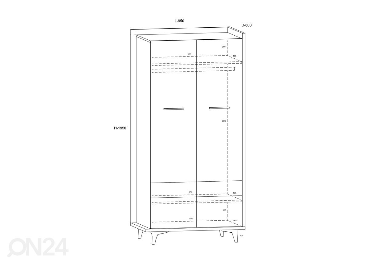 Riidekapp Kinsale 95 cm suurendatud