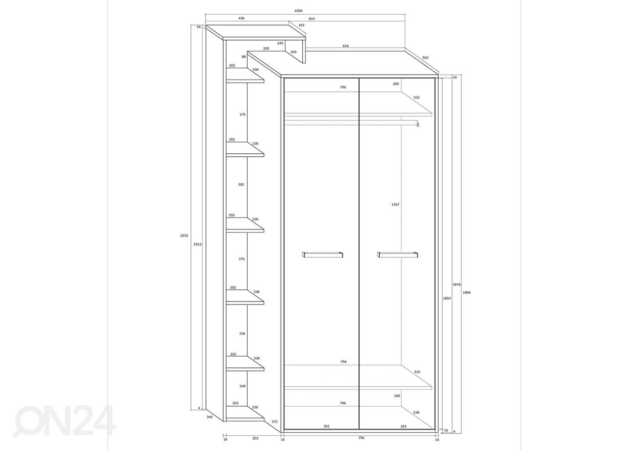 Riidekapp Macroom 105 cm suurendatud