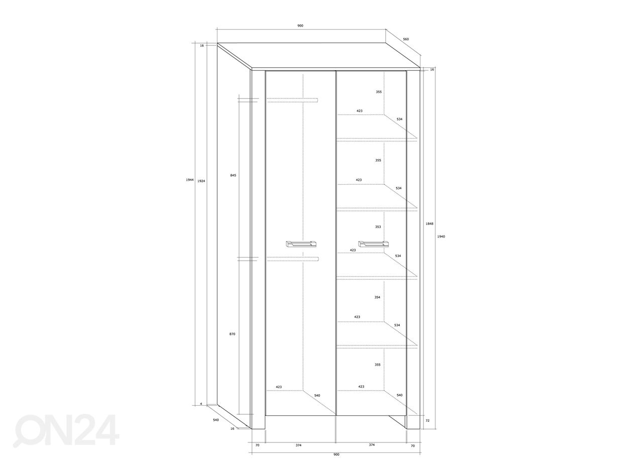 Riidekapp Midleton 90 cm suurendatud