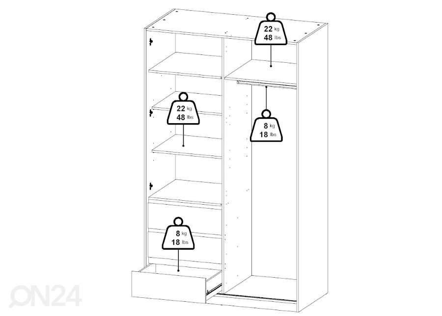 Riidekapp Naia 118 cm, valge/kõrgläige suurendatud