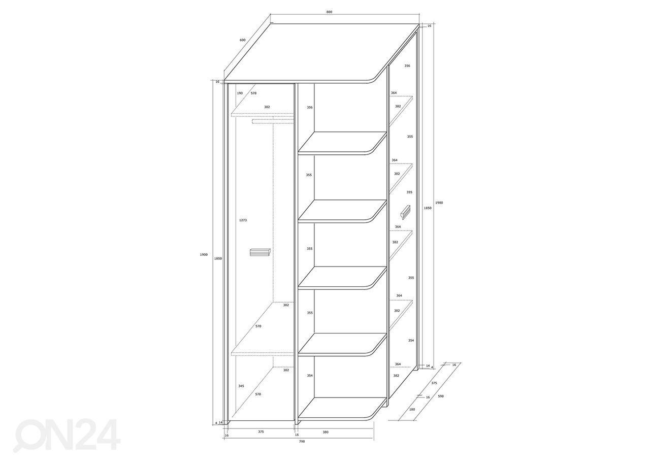 Riidekapp Remo 80 cm suurendatud