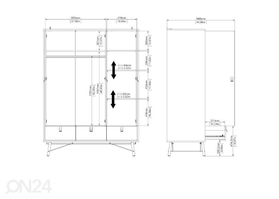 Riidekapp Ry 150 cm suurendatud