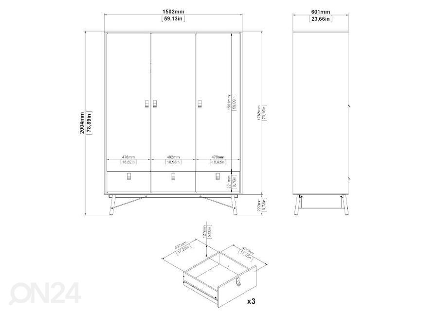 Riidekapp Ry 150 cm suurendatud