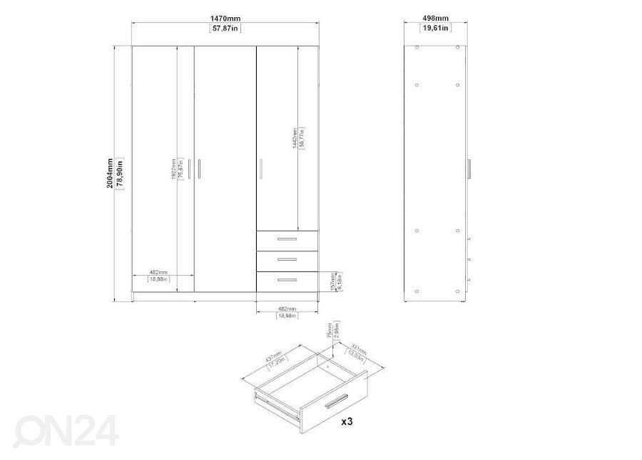 Riidekapp Sprint 147 cm suurendatud